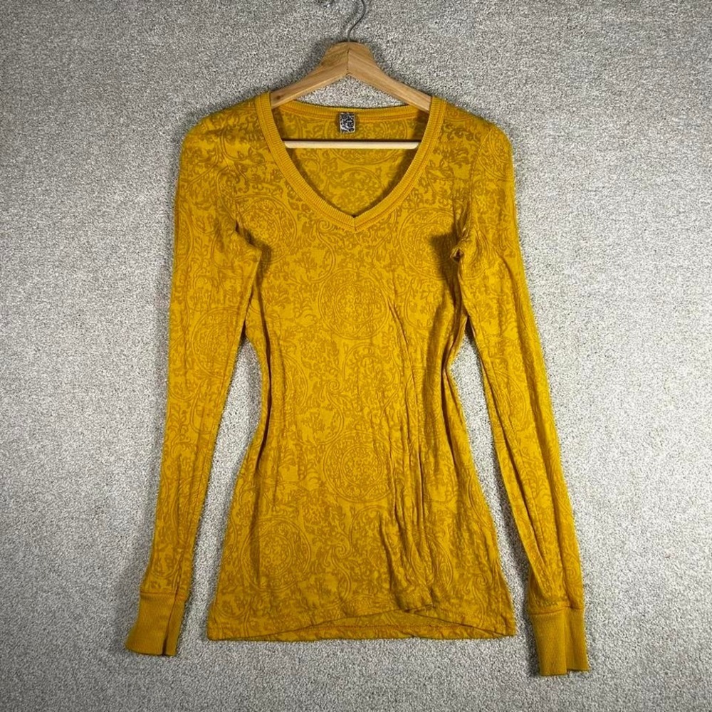 Y2K women's BKE paisley style yellow babydoll fit long sleeve shirt - Picture 1 of 6